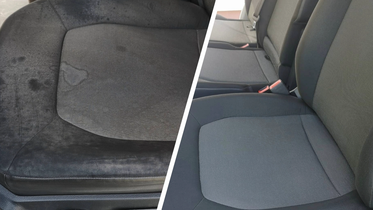 Polsterreinigung Vorher-Nachher - Tiefenreinigung der Stoffsitze - Flecken komplett entfernt